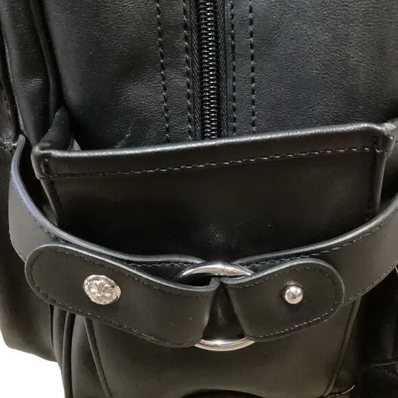 Miss Me Heather Ikat Embroidered Sequin Studded Black Faux Leather Backpack - Picture 12 of 12